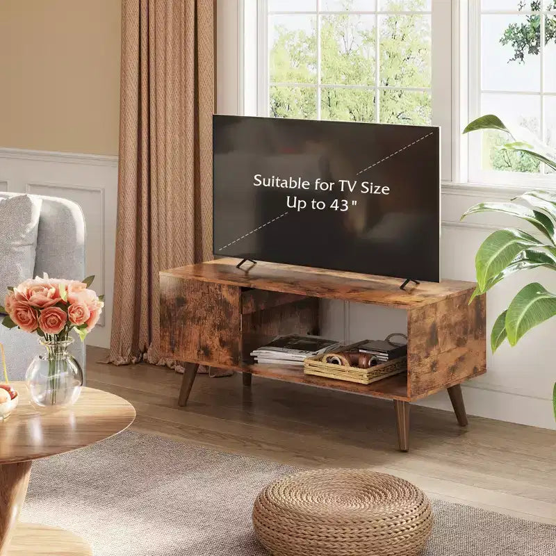 Wood Coffee Table with Sliding Top up to 50 TV, Modern Center Table with Open Storage Shelf for Living Room, Bedroom, Rustic Brown