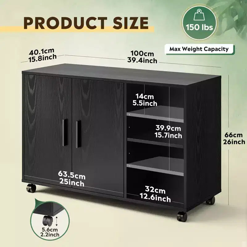 Office Storage Cabinet with Doors and Shelves, Lateral Printer Cabinet for File and Supply Storage in Home Office