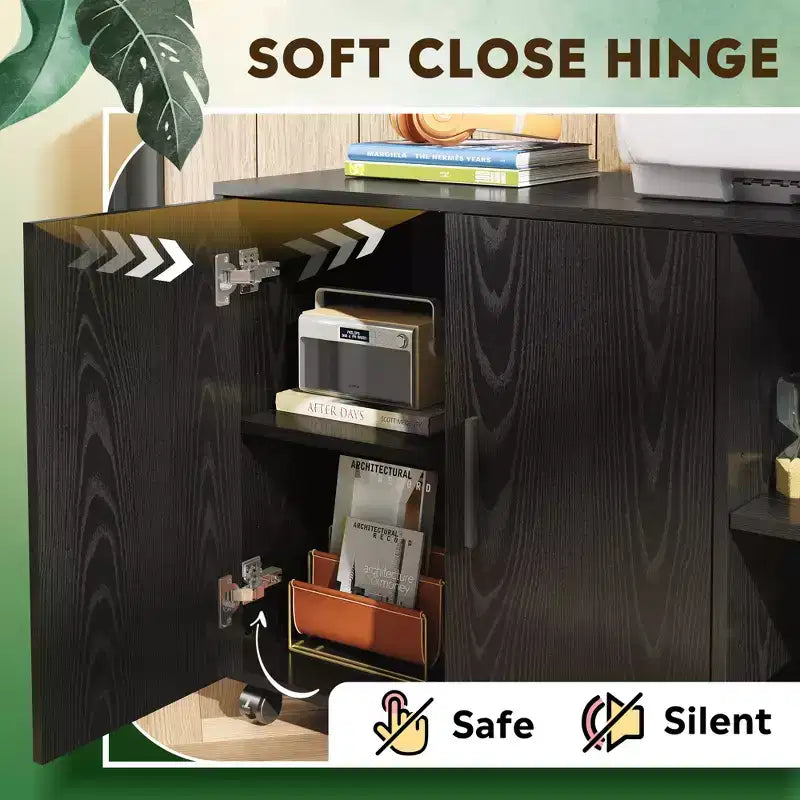 Office Storage Cabinet with Doors and Shelves, Lateral Printer Cabinet for File and Supply Storage in Home Office