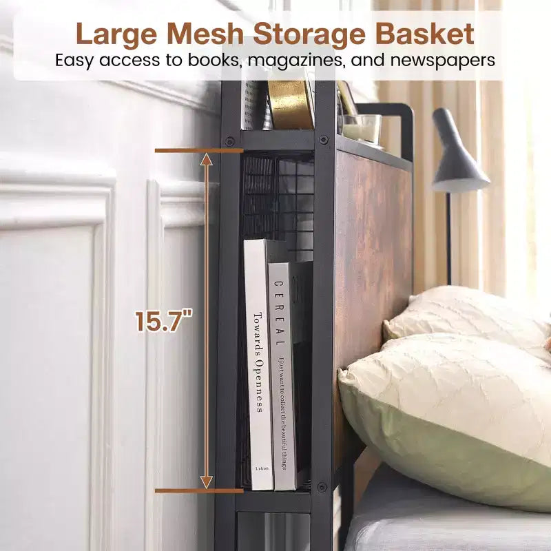 Bed Frame with Storage Drawers, LED Lights, Charging Station & Strong Wooden Slats
