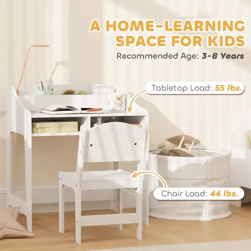 Kids Study Desk with Storage Shelves, Children Writing Table for Bedroom & Study Room, 3-9 Years Old