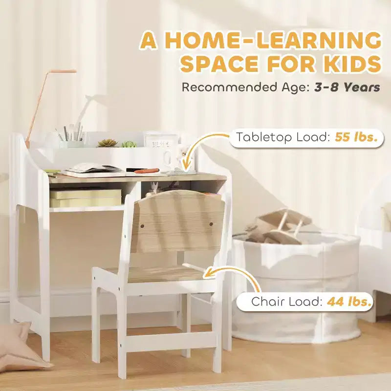Kids Study Desk with Storage Shelves, Children Writing Table for Bedroom & Study Room, 3-9 Years Old