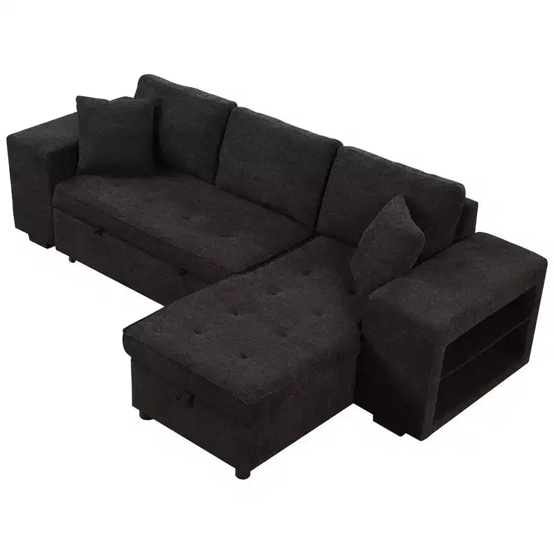 Convertible Sleeper Sofa with Storage Chaise for Living Room