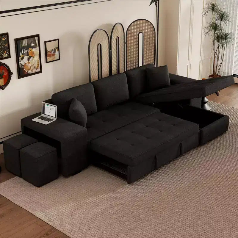 Convertible Sleeper Sofa with Storage Chaise for Living Room