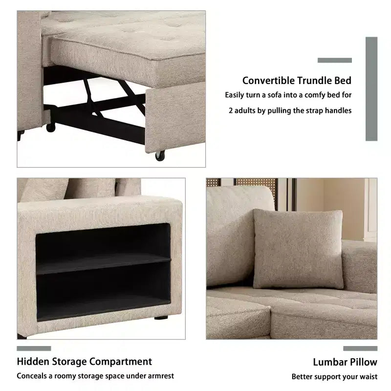 Convertible Sleeper Sofa with Storage Chaise for Living Room