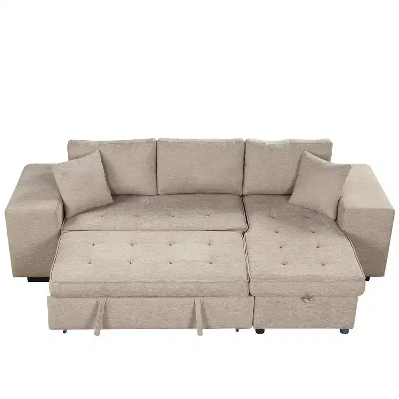 Convertible Sleeper Sofa with Storage Chaise for Living Room