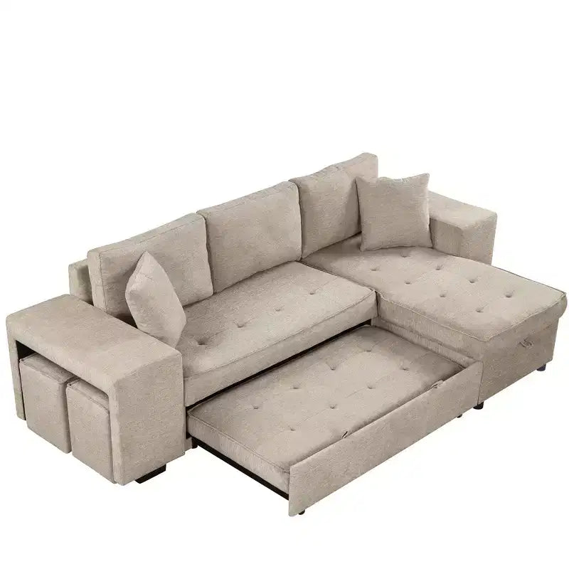 Convertible Sleeper Sofa with Storage Chaise for Living Room