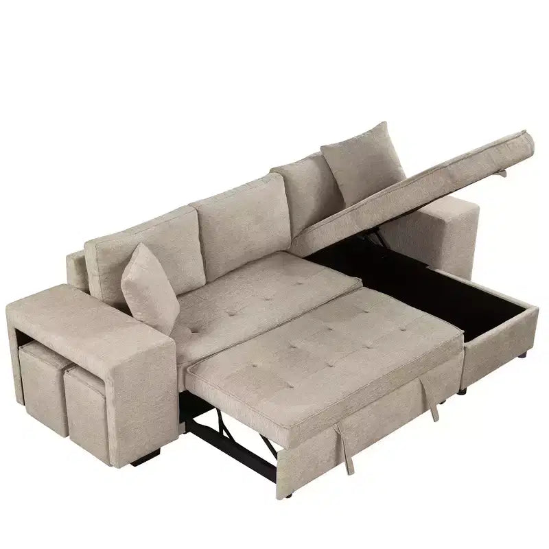 Convertible Sleeper Sofa with Storage Chaise for Living Room