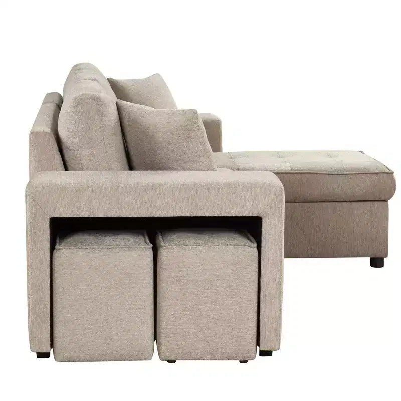 Convertible Sleeper Sofa with Storage Chaise for Living Room