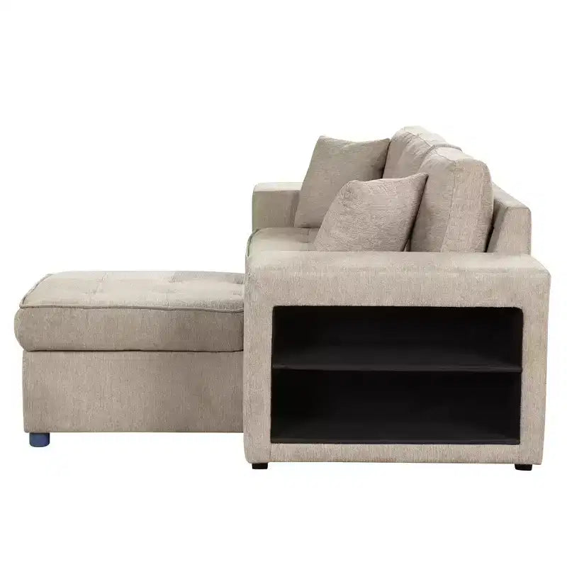 Convertible Sleeper Sofa with Storage Chaise for Living Room