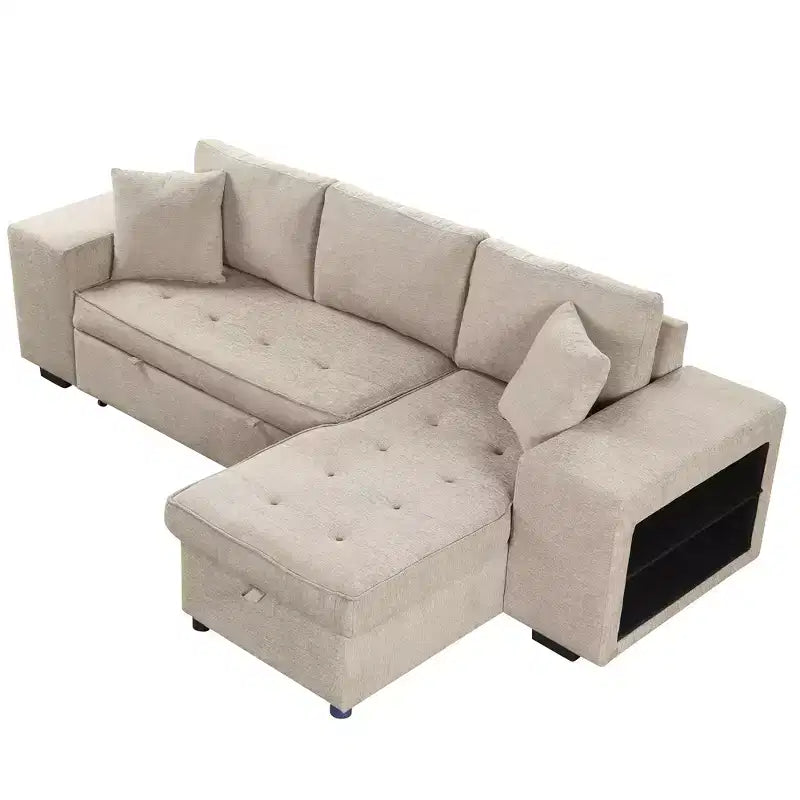 Convertible Sleeper Sofa with Storage Chaise for Living Room