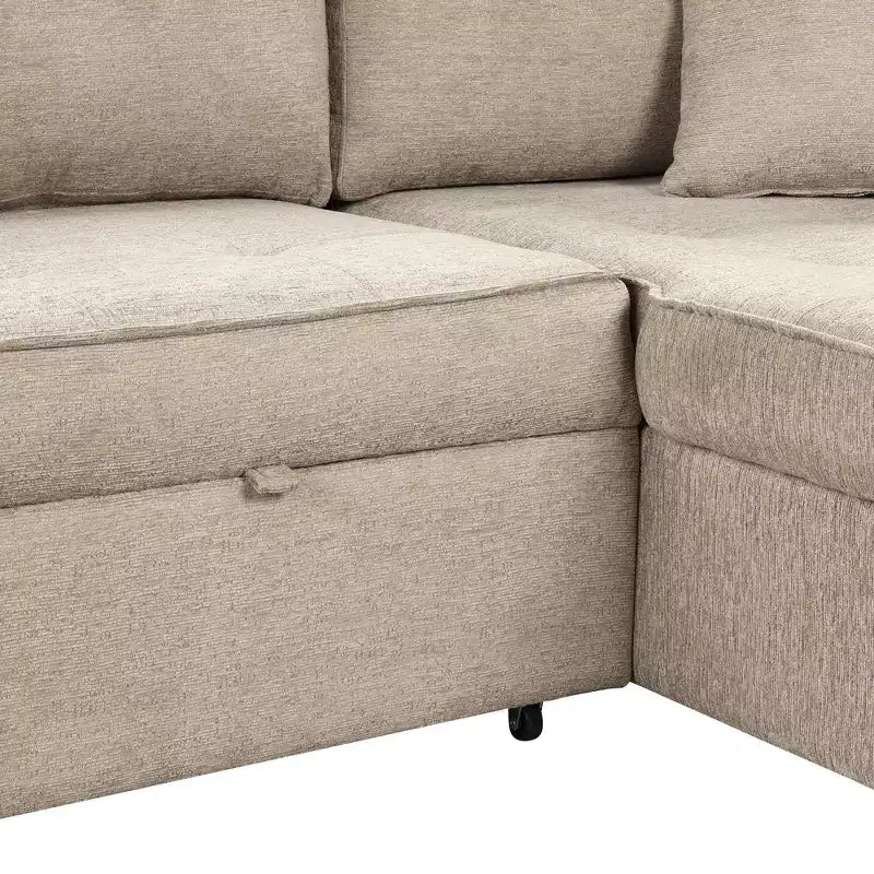 Convertible Sleeper Sofa with Storage Chaise for Living Room