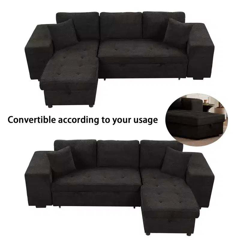 Convertible Sleeper Sofa with Storage Chaise for Living Room