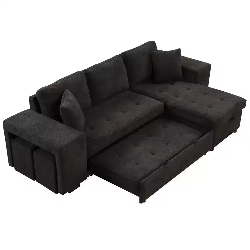Convertible Sleeper Sofa with Storage Chaise for Living Room