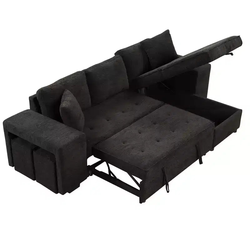 Convertible Sleeper Sofa with Storage Chaise for Living Room