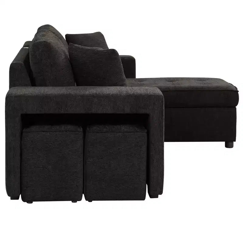 Convertible Sleeper Sofa with Storage Chaise for Living Room