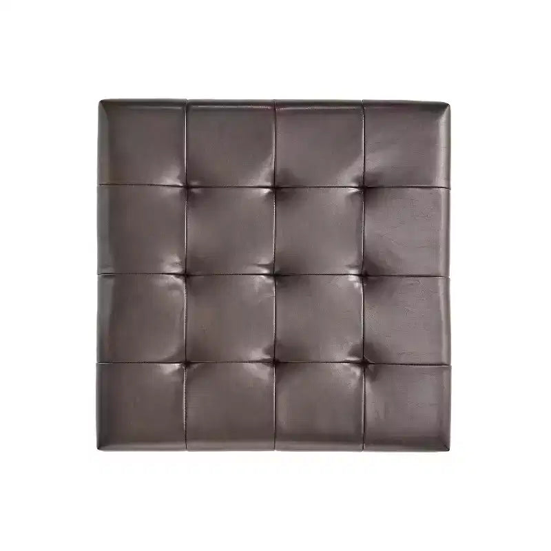 Kilbourne Contemporary Bonded Leather Tufted Storage Ottoman with Shelf, Brown/Dark Brown