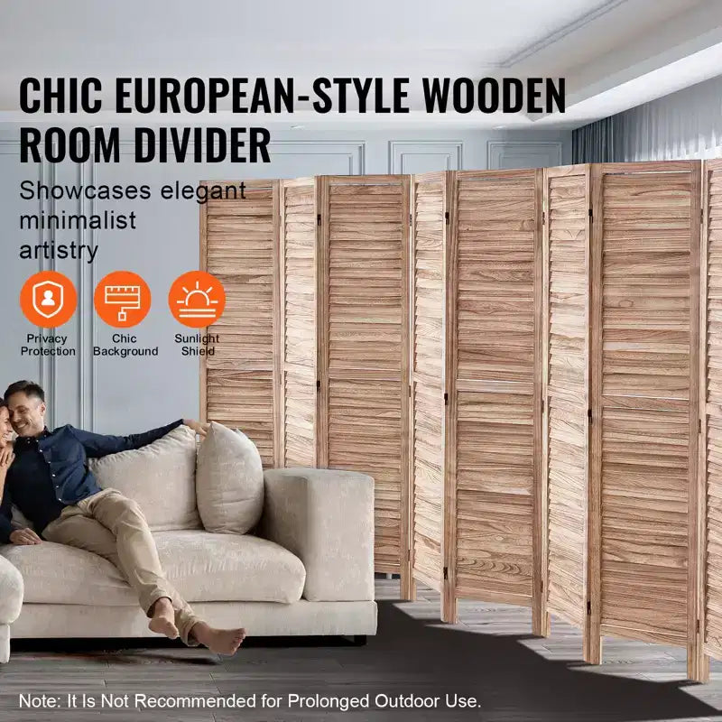 Wood Room Divider, 8 Panel Wood Folding Privacy Screen, 66.9 Inches Tall Indoor Louvered Partition Divider, Portable Decoration Screen