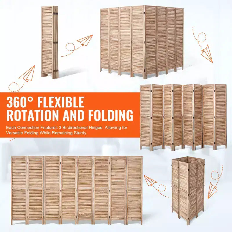 Wood Room Divider, 8 Panel Wood Folding Privacy Screen, 66.9 Inches Tall Indoor Louvered Partition Divider, Portable Decoration Screen