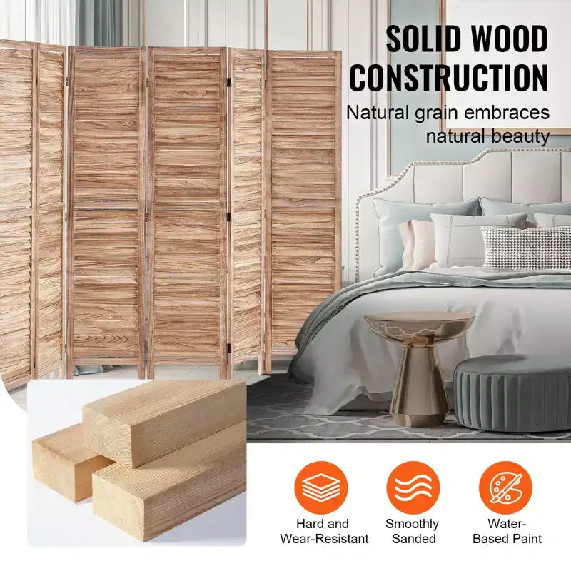 Wood Room Divider, 8 Panel Wood Folding Privacy Screen, 66.9 Inches Tall Indoor Louvered Partition Divider, Portable Decoration Screen