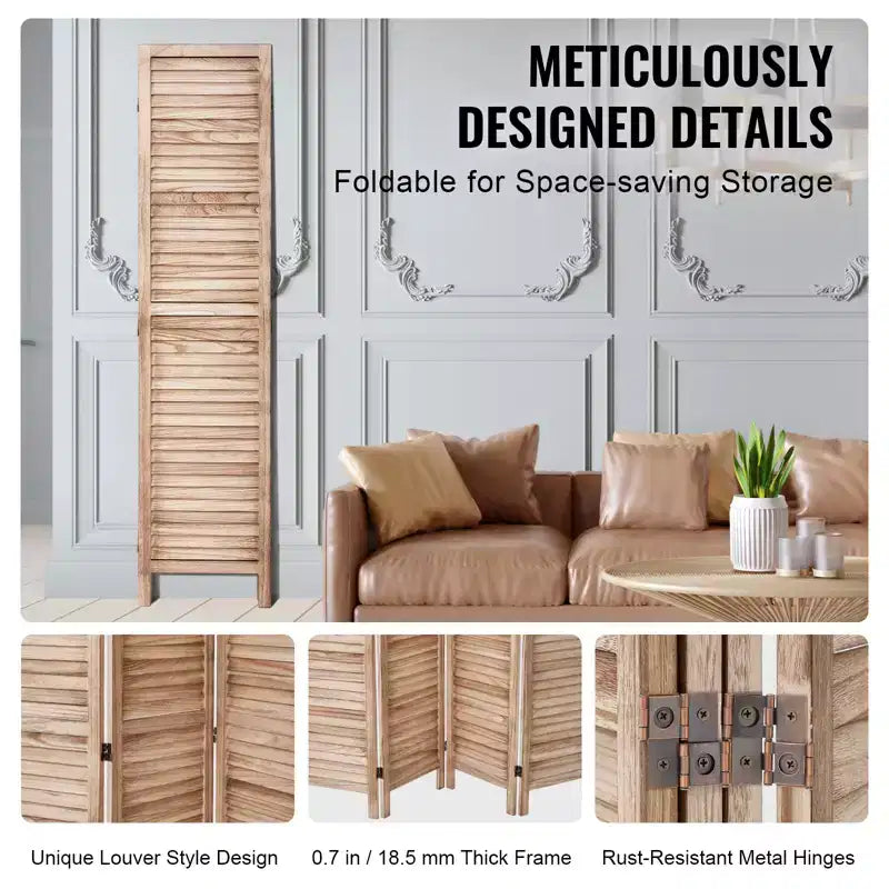 Wood Room Divider, 8 Panel Wood Folding Privacy Screen, 66.9 Inches Tall Indoor Louvered Partition Divider, Portable Decoration Screen