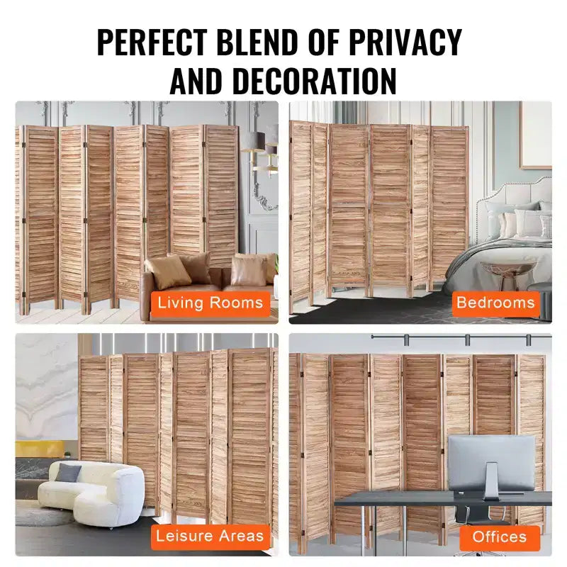 Wood Room Divider, 8 Panel Wood Folding Privacy Screen, 66.9 Inches Tall Indoor Louvered Partition Divider, Portable Decoration Screen