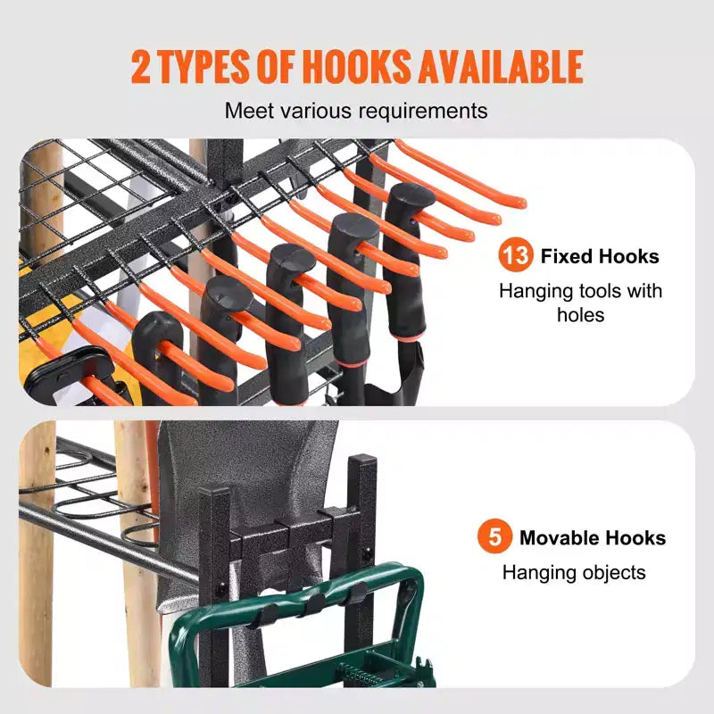 Garden Tool Organizer, 16 Slots with Hooks, Yard Tool Tower Rack with Wheels for Garage Organization and Storage, Hold Long-Handled Tool/Rake