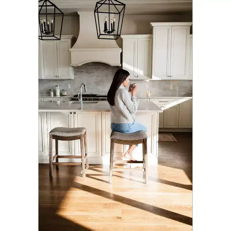 Backless Saddle Counter Stool with Fabric Upholstery 26