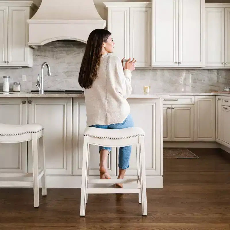 Backless Saddle Counter Stool with Fabric Upholstery 26