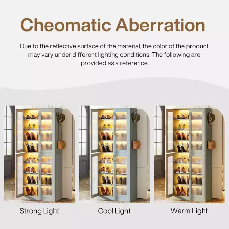 LED-Lit White Bookcase, Remote-Controlled RGB Light Acrylic Door Display Cabinet
