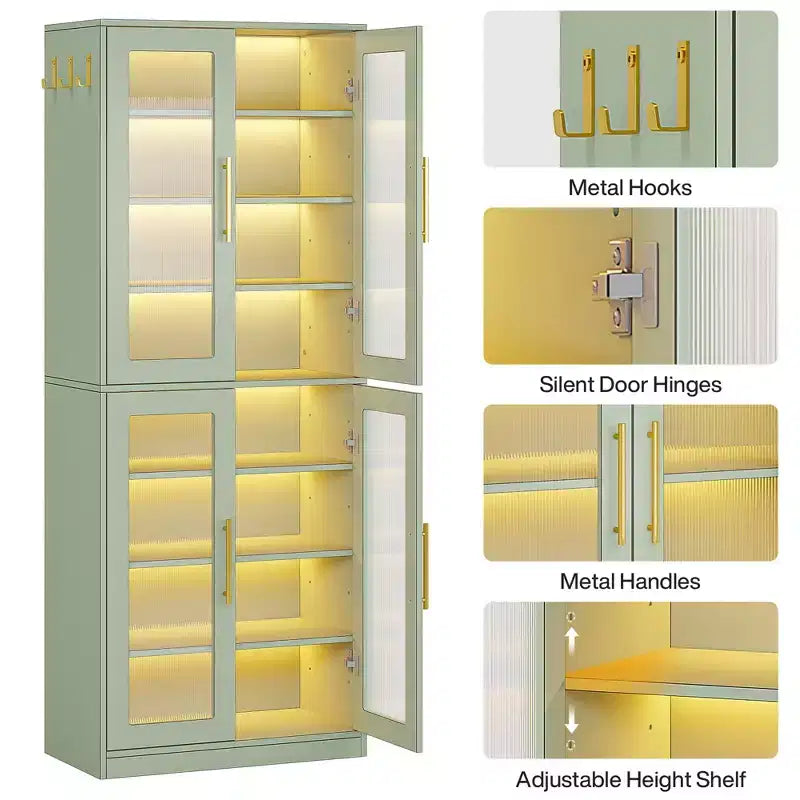 LED-Lit White Bookcase, Remote-Controlled RGB Light Acrylic Door Display Cabinet