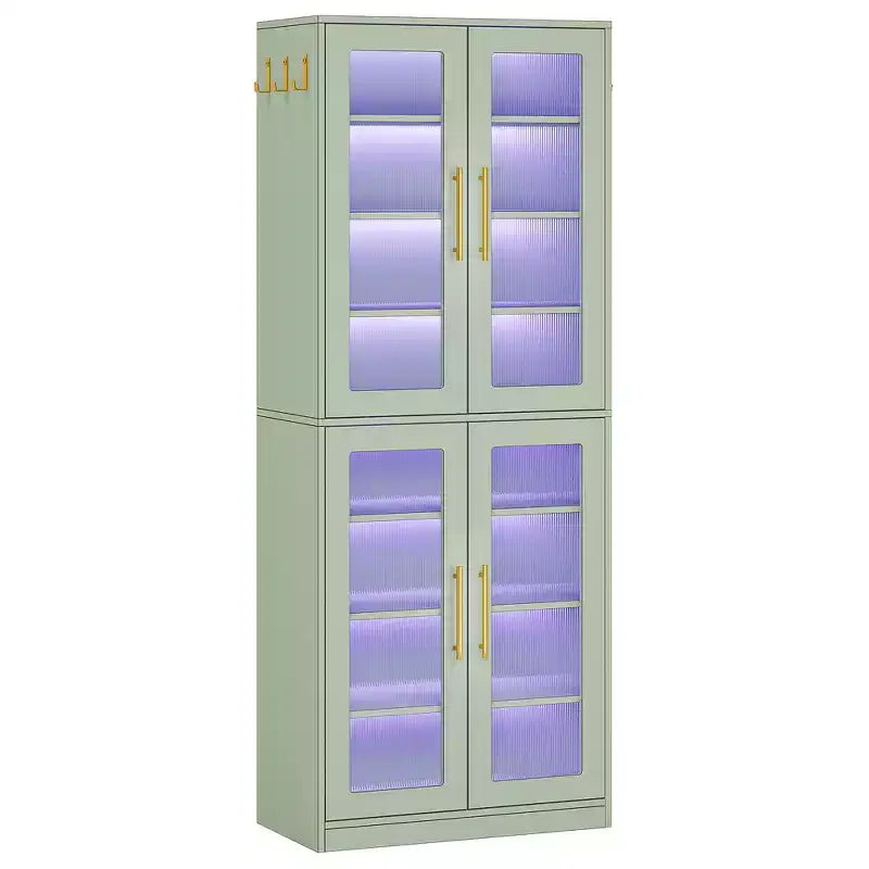 LED-Lit White Bookcase, Remote-Controlled RGB Light Acrylic Door Display Cabinet