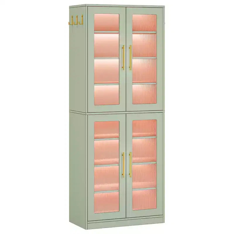 LED-Lit White Bookcase, Remote-Controlled RGB Light Acrylic Door Display Cabinet
