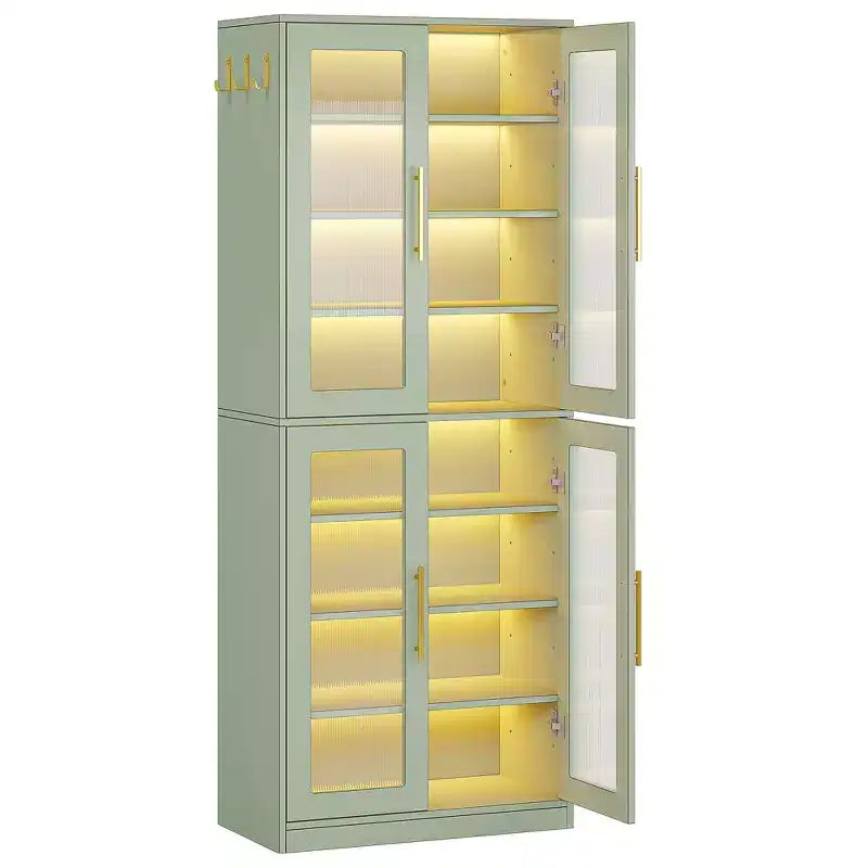LED-Lit White Bookcase, Remote-Controlled RGB Light Acrylic Door Display Cabinet