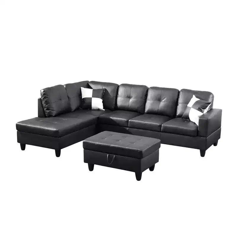 Contemporary Black Leather Sofa