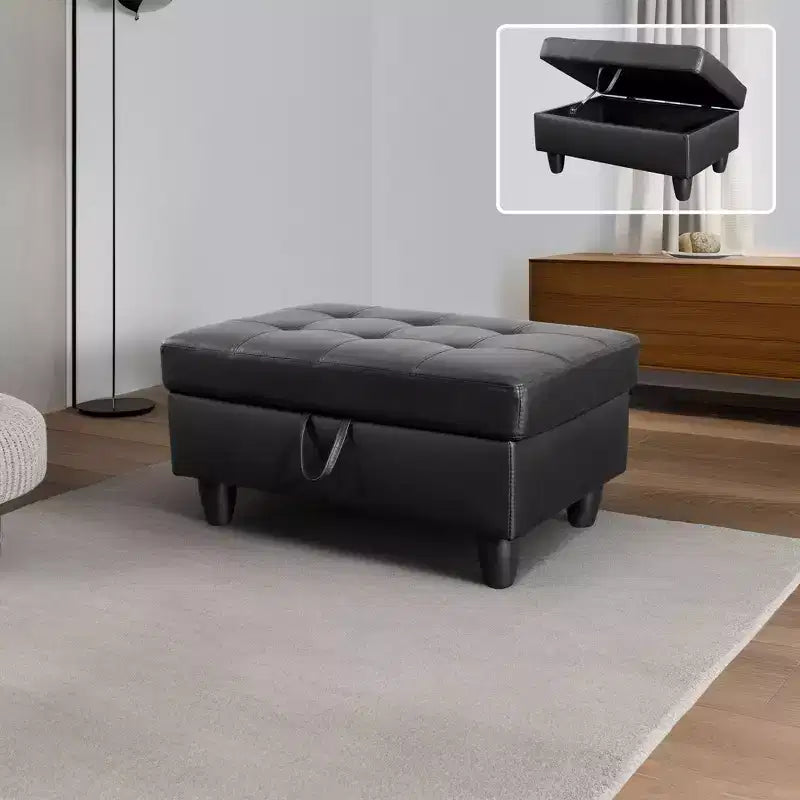 Contemporary Black Leather Sofa