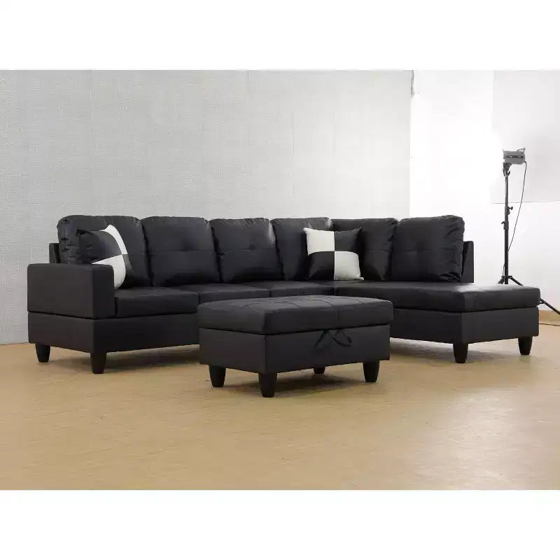 Contemporary Black Leather Sofa