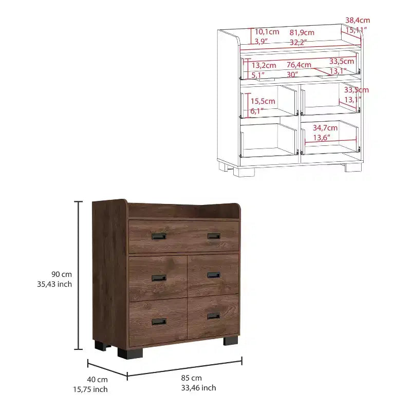 4-Drawer Dresser with One Double Drawer,Modern Chest of Drawers with Large Storage Space&Metal Rails,Superior Top