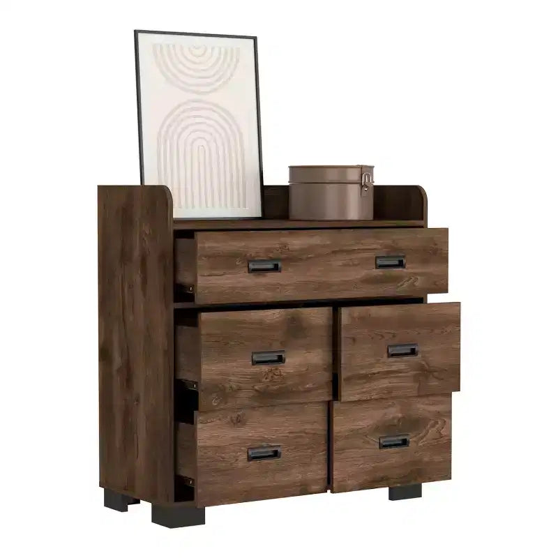 4-Drawer Dresser with One Double Drawer,Modern Chest of Drawers with Large Storage Space&Metal Rails,Superior Top