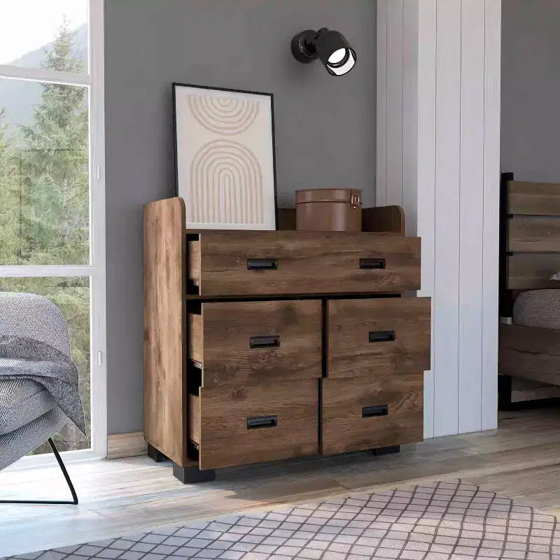 4-Drawer Dresser with One Double Drawer,Modern Chest of Drawers with Large Storage Space&Metal Rails,Superior Top