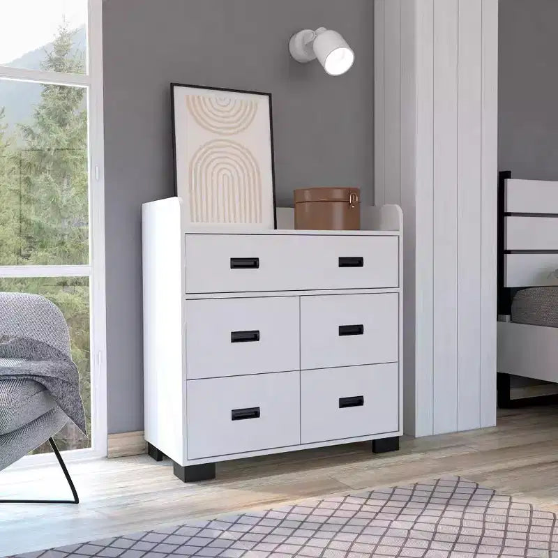 4-Drawer Dresser with One Double Drawer,Modern Chest of Drawers with Large Storage Space&Metal Rails,Superior Top