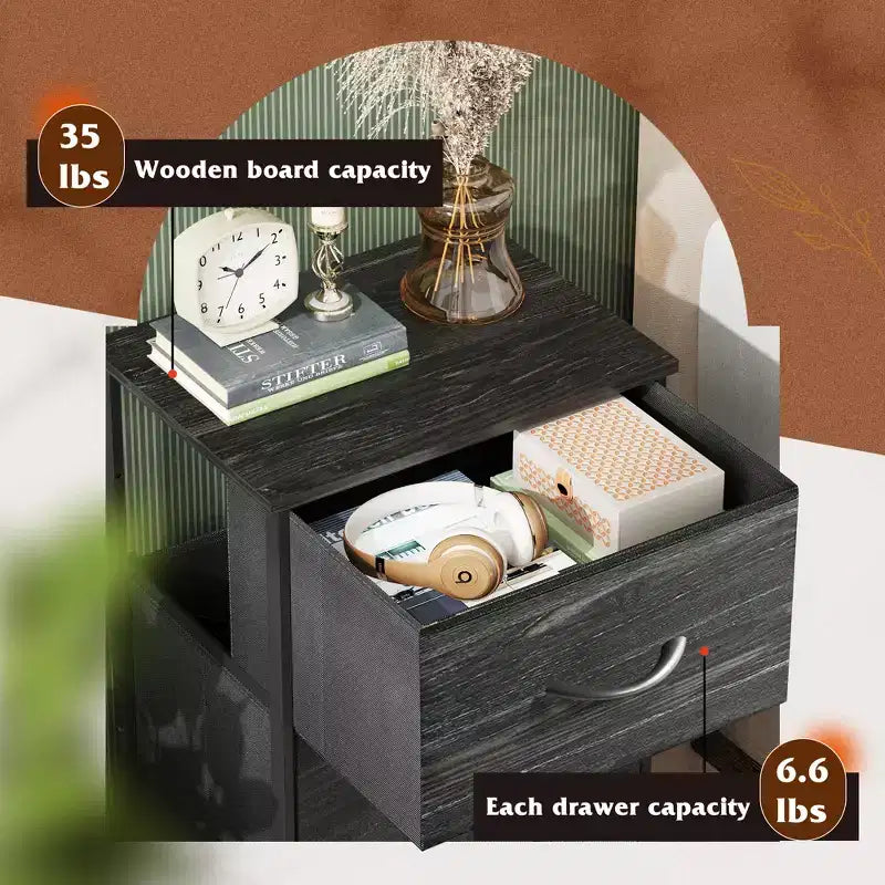 Nightstand with 3 Drawers Fabric Dresser Storage Organizer for Bedroom, Hallway, Entryway, Closets