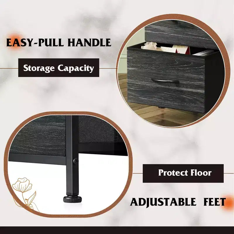 Nightstand with 3 Drawers Fabric Dresser Storage Organizer for Bedroom, Hallway, Entryway, Closets