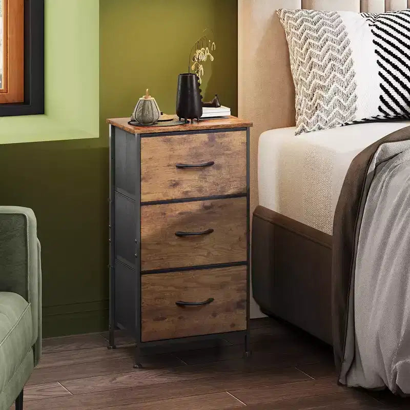 Nightstand with 3 Drawers Fabric Dresser Storage Organizer for Bedroom, Hallway, Entryway, Closets