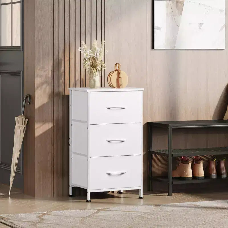 Nightstand with 3 Drawers Fabric Dresser Storage Organizer for Bedroom, Hallway, Entryway, Closets