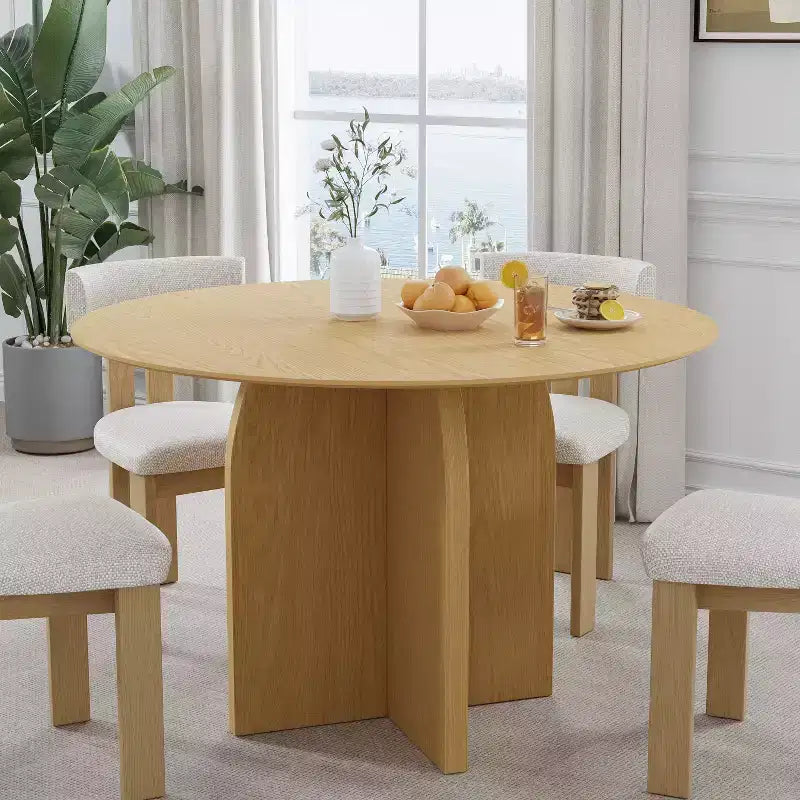 45 x45 Solid Wood Round Dining Table with Natural Finish and Elegant Arched Legs for Modern Dining Rooms & Kitchens