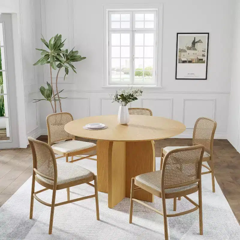 45 x45 Solid Wood Round Dining Table with Natural Finish and Elegant Arched Legs for Modern Dining Rooms & Kitchens