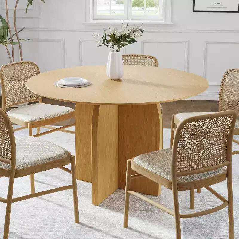 45 x45 Solid Wood Round Dining Table with Natural Finish and Elegant Arched Legs for Modern Dining Rooms & Kitchens