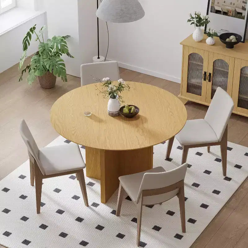 45 x45 Solid Wood Round Dining Table with Natural Finish and Elegant Arched Legs for Modern Dining Rooms & Kitchens