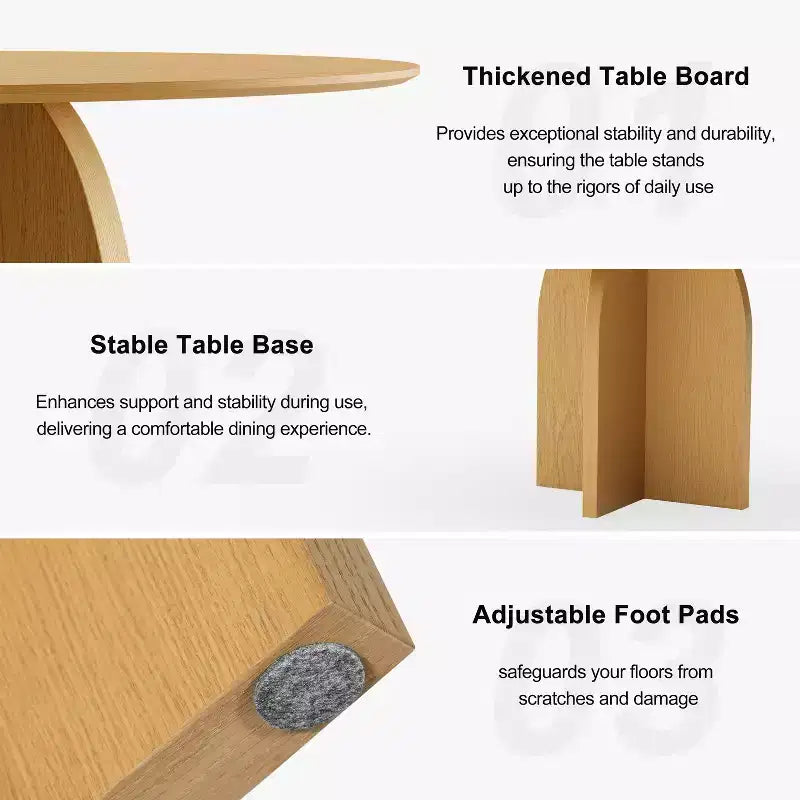 45 x45 Solid Wood Round Dining Table with Natural Finish and Elegant Arched Legs for Modern Dining Rooms & Kitchens